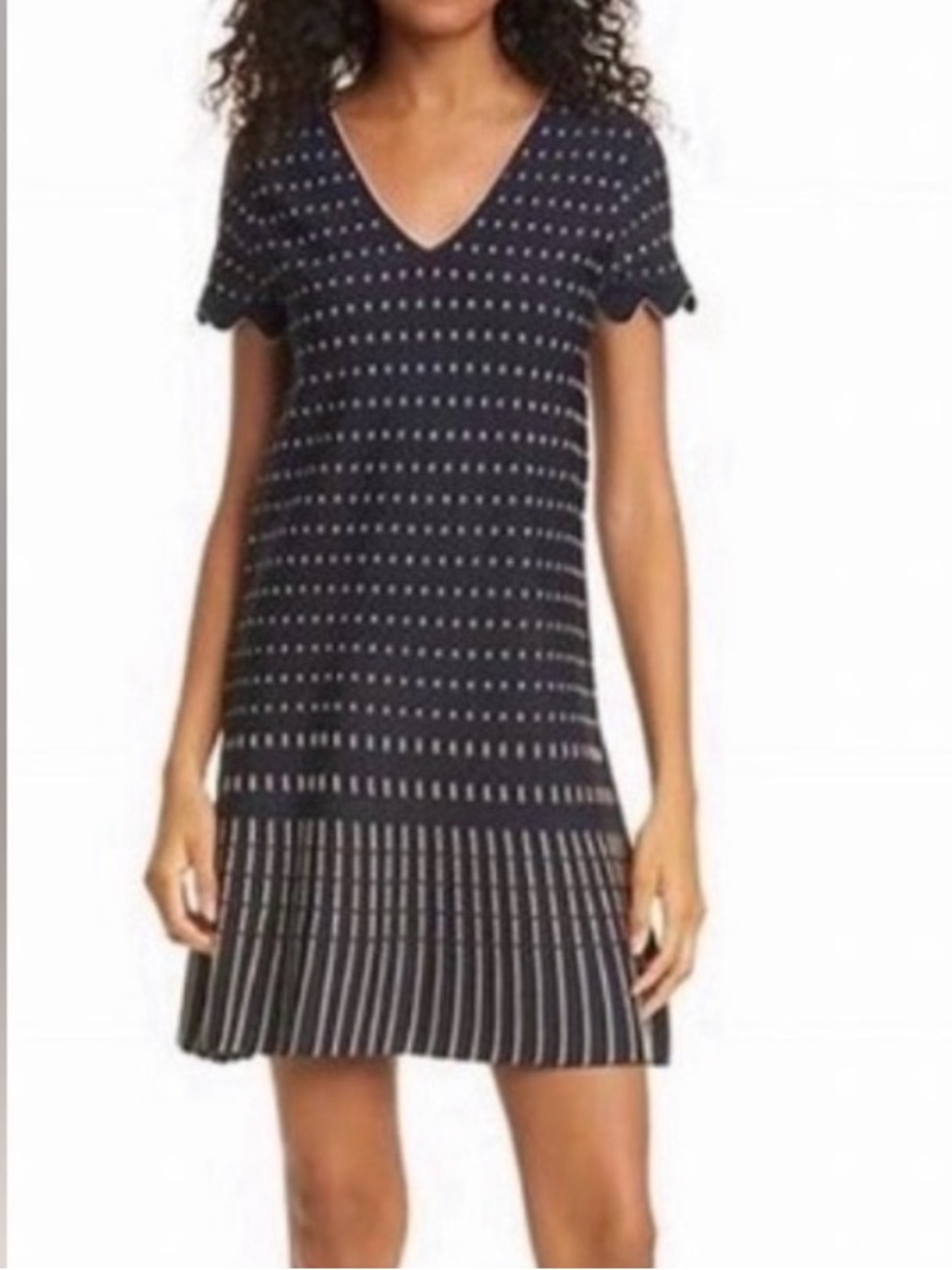 Ted Baker Maciiey Stitch Detail Gold Metallic/Black Scallop Knit Dress 2 NWT